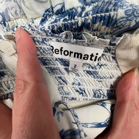 Reformation Juliette Midi Dress Women's 2 Floral Blue White Side Slit Corset - Picture 3 of 12